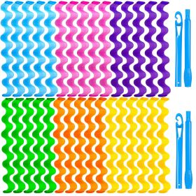 30 Pcs Heatless Hair Curlers Wave Curls Styling Kit with 2 Pcs Styling Hooks, No Heat Hair Curlers for Women Girls (6 Colors, 45 cm/17.71 inch)