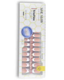 SheSlay Trio Flex Gel French Tip Nails | Pre-Colored Press-On Nail Extensions (Nail shape: Coffin, Color: Blush)